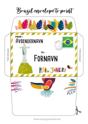 Gratis tegning Konvolutt Tukan Land Brasil Utskriftsvennlig konvolutt Julealvens reise Konvolutt for nissepost