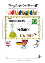 Gratis tegning Kuvert Tukan Land Brasilien Trykt kuvert Julefejls rejse Kuvert til julemandens nissepost