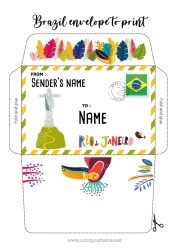 Colouring to customise Envelope Toucan Country Brazil Print Envelope Mischievous Elf's Journey Envelope For The Christmas Trickster Elf's Mail