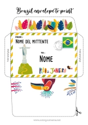 Colorazione gratuita Busta Brasile Busta da stampare Viaggio dell'elfo di Natale Busta per la posta dell'elfo di Natale