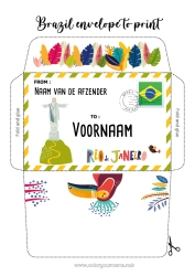 Gratis tekening Envelop Brazilië Afdrukbare enveloppen Kerstelfreis Envelop voor kerstelfpost