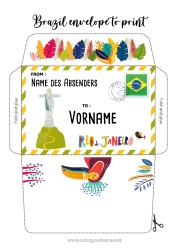 Kostenlose Malvorlage Umschlag Brasilien Bedruckbare Umschläge Reise des Weihnachtselfen Umschlag für den Weihnachtswichtel-Post