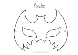 Kolorowanka do personalizacji Nietoperz Maska Halloween Bohater Ptaki i latające ssaki