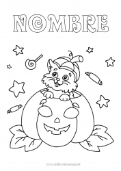 Colorear gratis Caramelos Calabaza Gato negro Halloween