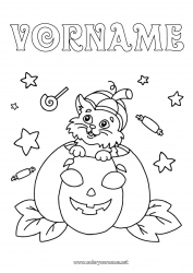 Kostenlose Malvorlage Bonbons Kürbis Schwarze Katze Halloween