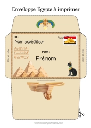 Coloriage gratuit Enveloppe Égypte Enveloppe à imprimer Voyage de l'elfe de Noël Enveloppe pour courrier du lutin de Noël Pharaon Histoire