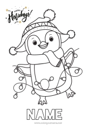 Free drawing Cute Winter Christmas Penguin Christmas tinsel Flying birds and mammals