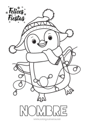 Colorear gratis Lindo Invierno Navidad Pingüino Guirnalda de Navidad Aves y mamíferos voladores