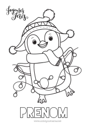 Coloriage gratuit Mignon Hiver Noël Pingouin, Manchot Guirlande de Noël Oiseaux et mammifères volants