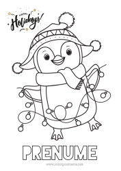 Pagină de colorat gratuită Drăguț Iarna Crăciun Pinguin, Pinguin de gheață Coroană de Crăciun Păsări și mamifere zburătoare