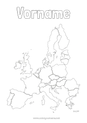 Malvorlage anpassen Geografie Weltkarte Reise des Weihnachtselfen Kontinentkarte Deutschland Niederlande