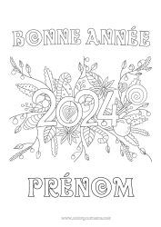 Coloriage gratuit Fleurs Bonne année Gourmandises, sucreries 2024 Message 