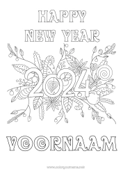 Gratis tekening Bloemen Gelukkig Nieuwjaar Lekkernijen, zoetigheden 2024 Nieuwjaarsboodschap