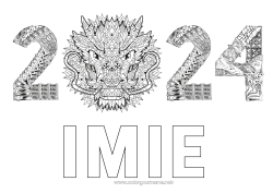 Rysunek za darmo Smok Chiński Nowy Rok Złożone kolorowanki Zentangle Smoki, jednorożce i fantastyczne zwierzęta 2024