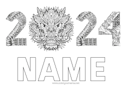 Free colouring Dragon Chinese New Year Complex colouring pages Zentangle Dragons, unicorns, and fantastical creatures 2024