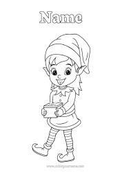 Free colouring Gifts Christmas Elves Girl Elf colouring pages