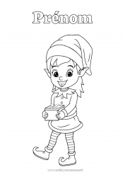 Coloriage gratuit Cadeaux Lutins de Noël Fille Coloriages lutins