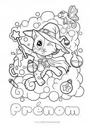 Coloriage à personnaliser Chat noir Chaudron magique Chat Chapeau Coloriages complexes Chiens et chats Magicien