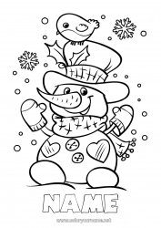 Free coloring Snow Winter Snowman Christmas Bird Flying birds and mammals