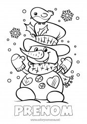 Coloriage gratuit Neige Hiver Bonhomme de neige Noël Oiseau Oiseaux et mammifères volants