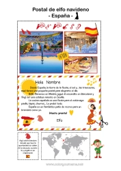 Colorear gratis España Viaje del duende navideño Tarjeta postal Tarjeta postal de un SOLO duende