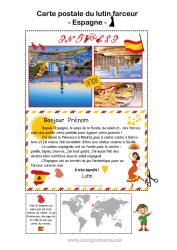 Coloriage gratuit Espagne Voyage de l'elfe de Noël Carte postale Carte postale d'un SEUL lutin