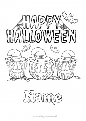 Free coloring Bat Pumpkin Halloween Jack O'Lantern Flying birds and mammals Inscription 