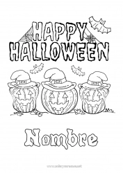 Colorear gratis Murciélago Calabaza Halloween Jack O'Lantern Aves y mamíferos voladores Inscripción 