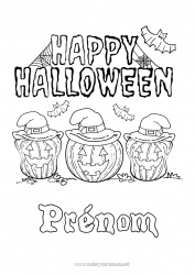 Coloriage gratuit Chauve-souris Citrouille Halloween Jack O'Lantern Oiseaux et mammifères volants Inscription "halloween"