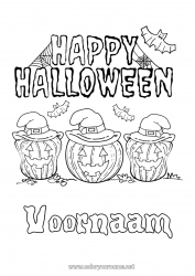 Gratis tekening Vleermuis Pompoen Halloween Jack O'Lantern Vogels en vliegende zoogdieren Inscriptie 'halloween'
