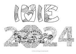 Rysunek za darmo Smok Szczęśliwego Nowego Roku! Smoki, jednorożce i fantastyczne zwierzęta 2024