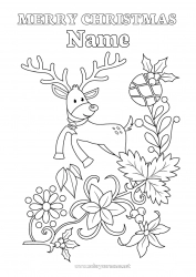 Free drawing Reindeer Christmas Christmas bauble Holly Mistletoe Forest animals “Merry Christmas” message