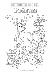 Coloriage à personnaliser Renne Noël Boule de Noël Houx Gui Animaux de la forêt 