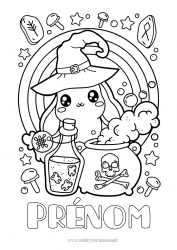 Coloriage gratuit Chaudron magique Kawaii Lapin Chapeau Animaux de la forêt Magicien