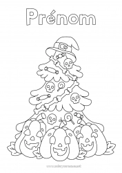 Coloriage gratuit Sapin de Noël Halloween Chapeau Sapin