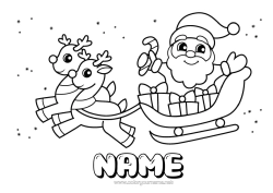 Free colouring Gifts Father Christmas Reindeer Sledge Christmas Forest animals