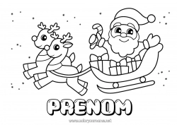 Coloriage gratuit Cadeaux Père Noël Renne Traîneau Noël Animaux de la forêt