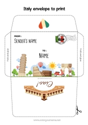 Colouring to customise Envelope Italy Country Print envelope Mischievous Elf's Journey Envelope for the Christmas Trickster Elf's Mail
