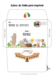 Dibujo libre Sobre Italia Sobre para imprimir Viaje del duende navideño Sobre para el correo del elfo de Navidad