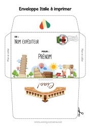 Dessin gratuit Enveloppe Italie Enveloppe à imprimer Voyage de l'elfe de Noël Enveloppe pour courrier du lutin de Noël