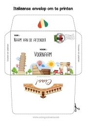 Gratis kleurplaat Envelop Italië Afdrukbare enveloppen Kerstelfreis Envelop voor kerstelfpost