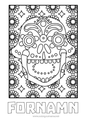 Färgläggningssida att anpassa De dödas dag Calaveras, dödskallar