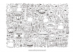 Gratis tekening Spook Monster Halloween Jack O'Lantern Symbolen Complex Kleurplaten Spookhuis Inscriptie 'halloween'