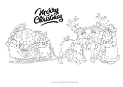 Färgläggningssida att anpassa Gåvor Jultomten Ren Släde Jul Skogens djur God Jul!