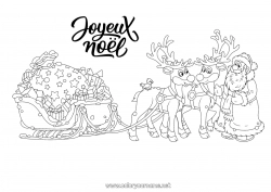 Coloriage gratuit Cadeaux Père Noël Renne Traîneau Noël Animaux de la forêt 