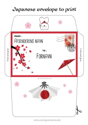 Gratis tegning Japan Kuvert Land Trykt kuvert Julefejls rejse Kuvert til julemandens nissepost
