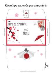 Desenho para personalizar Japão Envelope Envelope para imprimir Viagem do Elfo de Natal