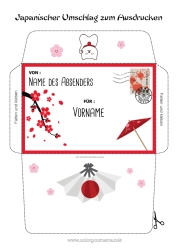Kostenlose Malvorlage Japan Umschlag Bedruckbare Umschläge Reise des Weihnachtselfen Umschlag für den Weihnachtswichtel-Post