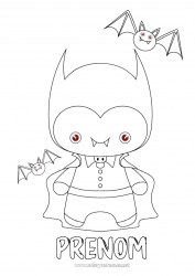 Coloriage gratuit Vampire Chauve-souris Monstre Kawaii Oiseaux et mammifères volants