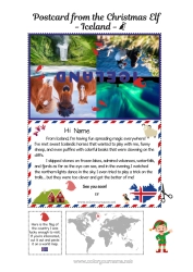 Free colouring Mischievous Elf's Journey Postcard Iceland Postcard of a SINGLE elf A single mischievous elf